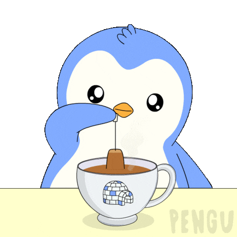 Tell Me More Cup Of Tea Sticker by Pudgy Penguins