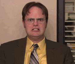 The Office gif. Rainn Wilson as Dwight Schrute looks at us with gritted teeth and then he releases a scream so full of rage that he’s shaking. 