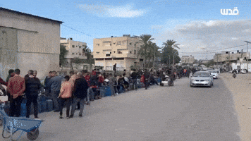 Palestinians Wait in Fuel Lines Stretching Down Road in Southern Gaza