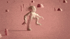 Cartoon gif. A happy, naive Johnny Bubble runs like crazy.