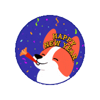 Happy New Year Dog Sticker by CorgeeSoftware