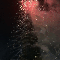Burj Khalifa Lit Up by Fireworks to Mark 2021