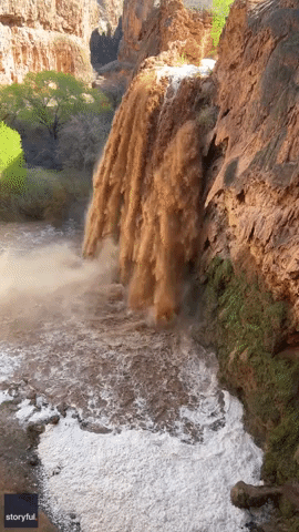 Waterfall Surges, Evacuations in Place, Amid Grand Canyon Reservation Flooding