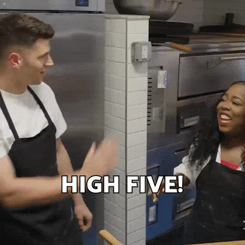 Chefnickdigiovanni giphyupload celebrate teamwork highfive GIF