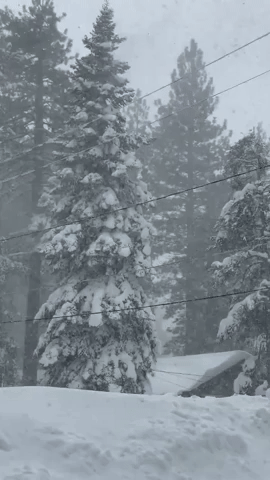Strong Wind and Snow in California's Lake Tahoe as Winter Storm Warning Continues