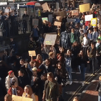 Climate Strike School Students Chant During March Through Brighton