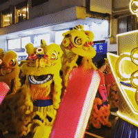 Lion Dancers Frolic During Hong Kong Lunar New Year Parade