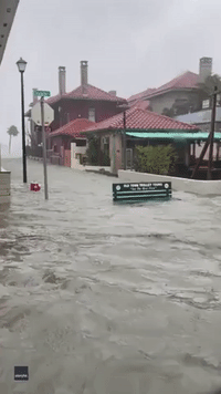 Bench Floats Down Flooded Street in St. Augustine, Florida