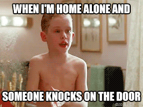 macaulay culkin when i'm home alone and someone knocks on the door GIF by Home Alone