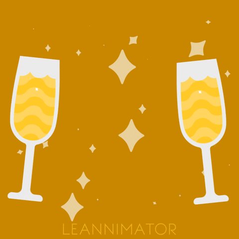 Pohyblivá animace se sklenicemi šampaňského v pohybu naznačujícím přípitek.