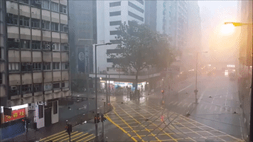Hong Kong Streets Nearly Deserted As Typhoon Hato Hits