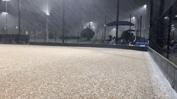 Hail From Thunderstorm Halts Baseball Game in Irvine