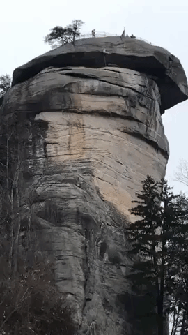 Santa Swaps Sleigh for Rappel Harness at Chimney Rock State Park