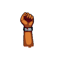 Digital art gif. Several diverse hands appear in succession, all wearing a “Global Citizen” bracelet against a transparent background. One hand holds up a peace sign; one holds up a fist; one holds a pen; one holds a microphone. Text, “Protect advocacy groups, activists, journalists, artists.”