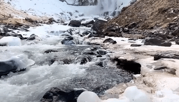 Waterfall Freezes as Winter Weather Sweeps Through Yellowstone National Park