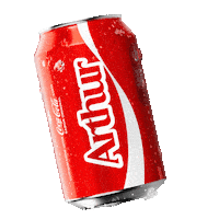 Sponsored gif. A red can of Coca-Cola with the name "Arthur" tilts back and forth. 