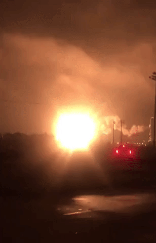 Blaze from Explosion at Industrial Complex Lights Up Night Sky in Port Neches, Texas