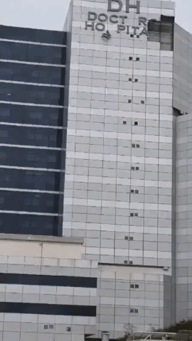 Letters From Monterrey Hospital Sign Fall From Building During Hanna Winds