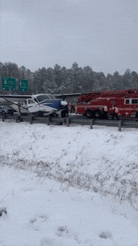 Small Plane Lands on Snowy Virginia Highway
