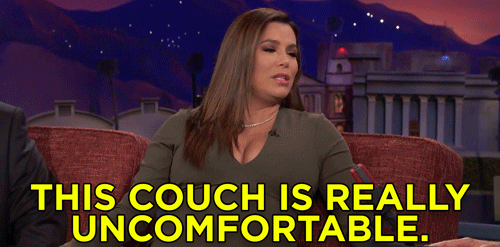 eva longoria this couch is really uncomfortable GIF by Team Coco