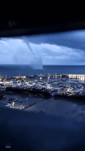 Huge Waterspout Comes Ashore in Salerno