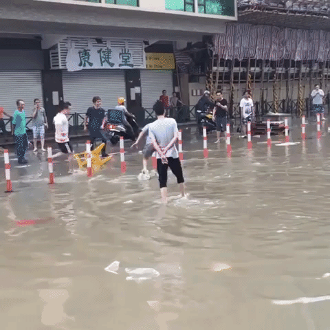 Macau Streets Filled With Rainwater After Typhoon Hato
