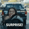 Sponsored gif. Marie Moreau from the Amazon Prime show Gen V aggressively throws a punch at an unseen person. Blood leaks from the corner of her mouth. Text reads, “Surprise!”