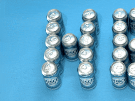 Sponsored gif. Panning view of cans of Busch Light beer configured to look like the letters H, B, and D. Confetti explodes over the cans.