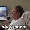Celebrity gif. Will Ferrell as James in Get Hard bounces in a vibrating chair as he tries to sip from a wine glass that spills down his front. Text, "Nnnnnooooo!"