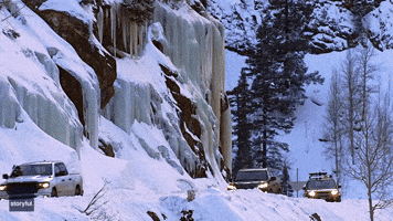 Huge Icicles Hang Over Colorado Mountain Pass