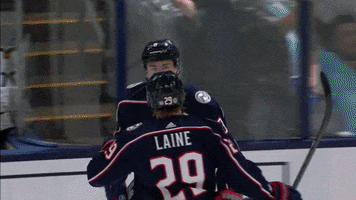 Ice Hockey Hug GIF by Columbus Blue Jackets