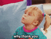 TV gif. One of the Olsen Twins as Michelle Tanner on Full House looks up at someone, nodding slowly as she says, “Why thank you.”