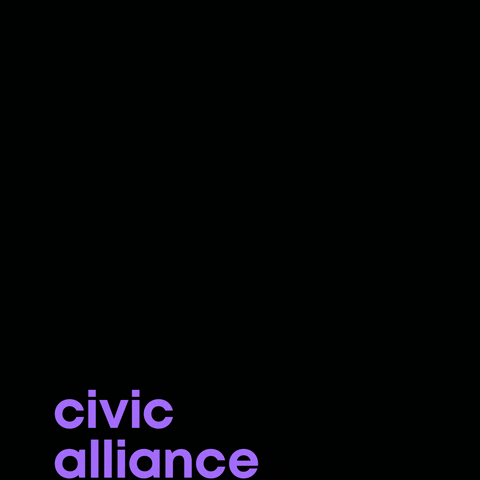Text gif. In classic screensaver fashion, the words “Civic Alliance” bounce around the frame as it changes colors against a black background.