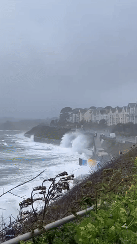Beach Huts Swept Into Sea as Storm Pounds Cornwall