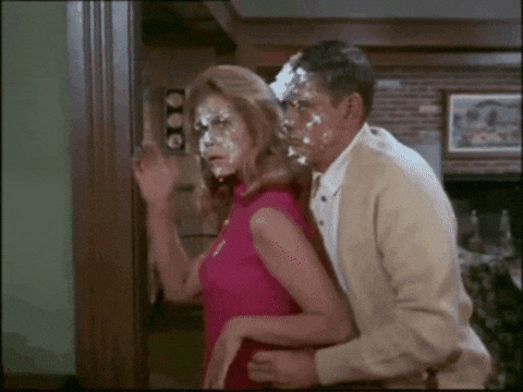Arnolito17 giphygifmaker pies bewitched pie fight GIF