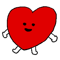 Illustrated gif. Red heart with arms and legs pops out at us and goes back and forth, getting small and then big again.