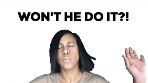 Video gif. Woman closes her eyes and purses her lips as she puts an arm in the air and shakes her head in rhythm with her moving arm in praise. Text, "Won't he do it?!"