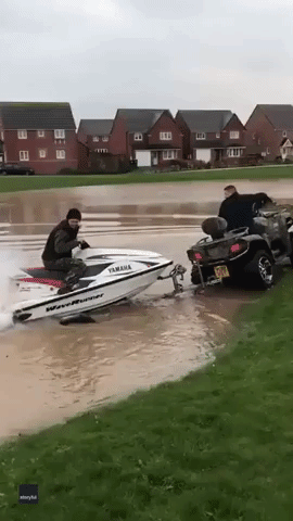 Yorkshire Man Uses Jet Ski to Make the Most of Severe Flooding