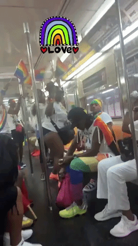 Pride Attendees Fill Subway Car With Rainbow Flags