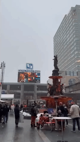 Bengals Fans Brave Cold in Downtown Cincinnati to Watch Super Bowl