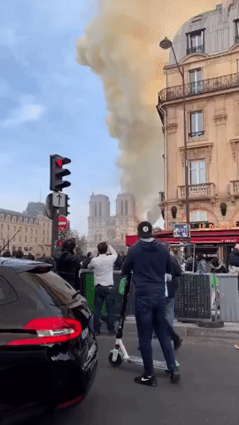 Smoke and Flames Rise From Notre Dame Cathedral