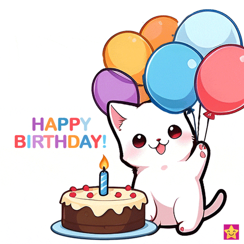funimada giphyupload cat happy birthday balloons GIF