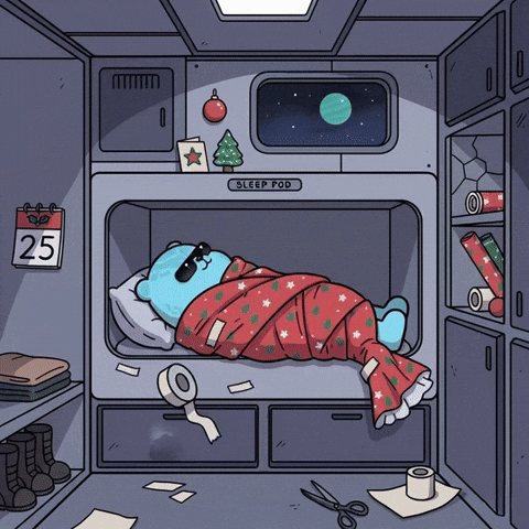 Tired Merry Christmas GIF by Kanpai Pandas