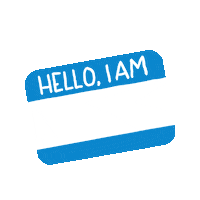 Digital art gif. Blue and white name tag sticker against a transparent background. The name tag reads, “Hello, I am, #MailReady.”