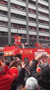 Patrick Mahomes Shouts 'Let's Go' as Fans Cheer at Chiefs Super Bowl Victory Parade