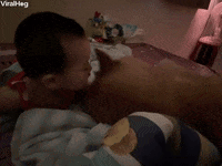 Newly Woken Baby Smiles At Shiba GIF by ViralHog