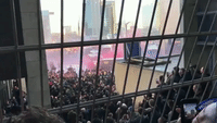 Police Use Water Cannon Against Unruly Soccer Fans Outside Amsterdam Arena