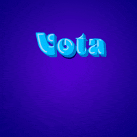 Text gif. Groovy bubblegum-blue bubble letters on a cobalt-blue background. Text, in Spanish, "Vota por Warnock."