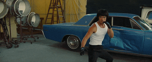 alexanderissac giphygifmaker once upon a time in hollywood cliff booth bruce lee kung foo GIF