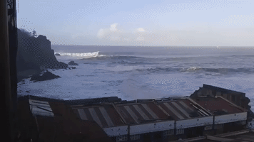 Large Crowds Gather to Watch Waves Off Northern Coast of Spain